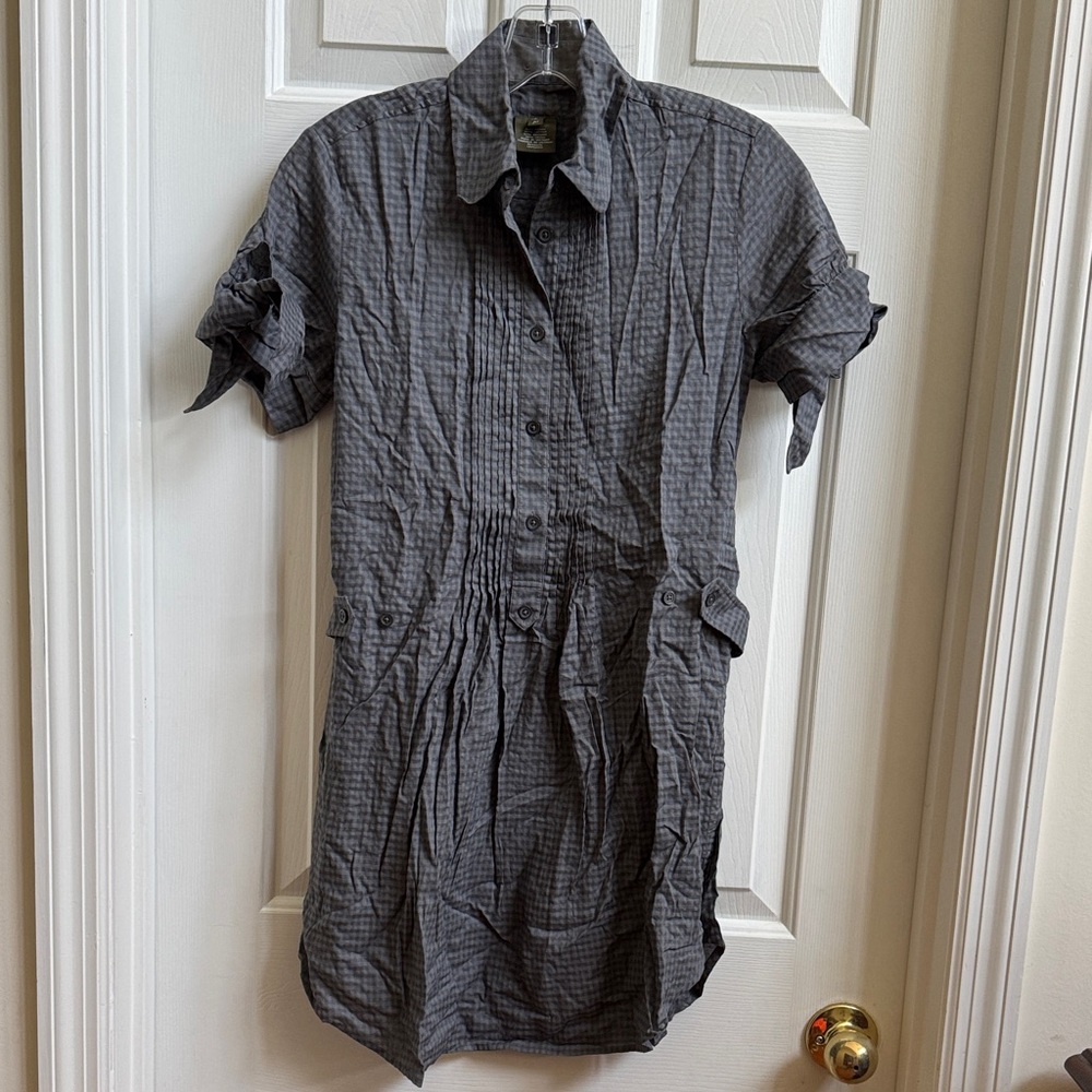 Stylish Gray Plaid Mini Shirt Dress